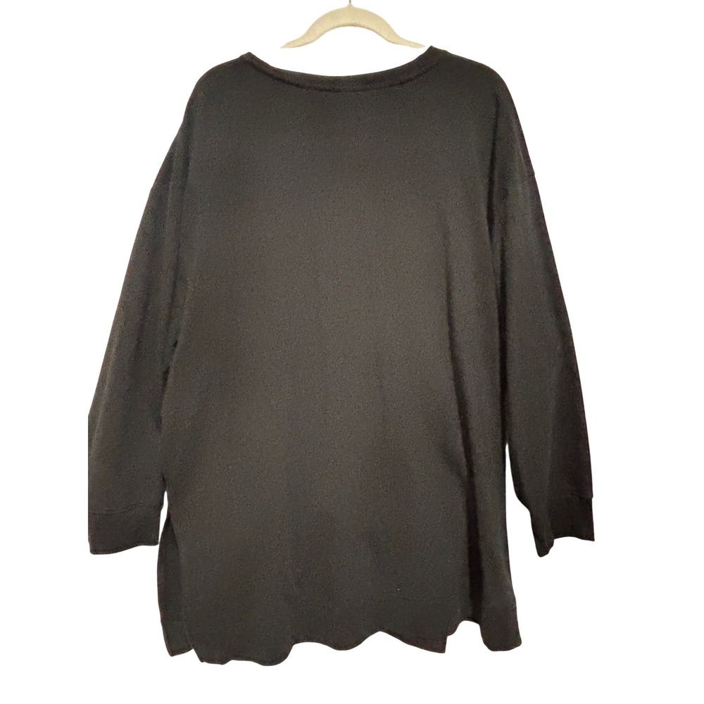 Ava & Viv  3X Black Split V-Neck Sweatshirt Long Sleeve Oversized Top capsule - Picture 2 of 7